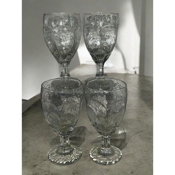 Set Of 4 Vintage Libbey Chivalry Textured Clear Glass Goblets - Picture 4 of 11